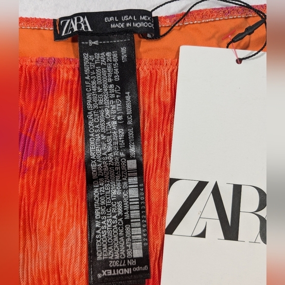 NWT Zara Pleated High Leg Multi Color Orange & Pink Bikini Bottom Size Large - Picture 4 of 7